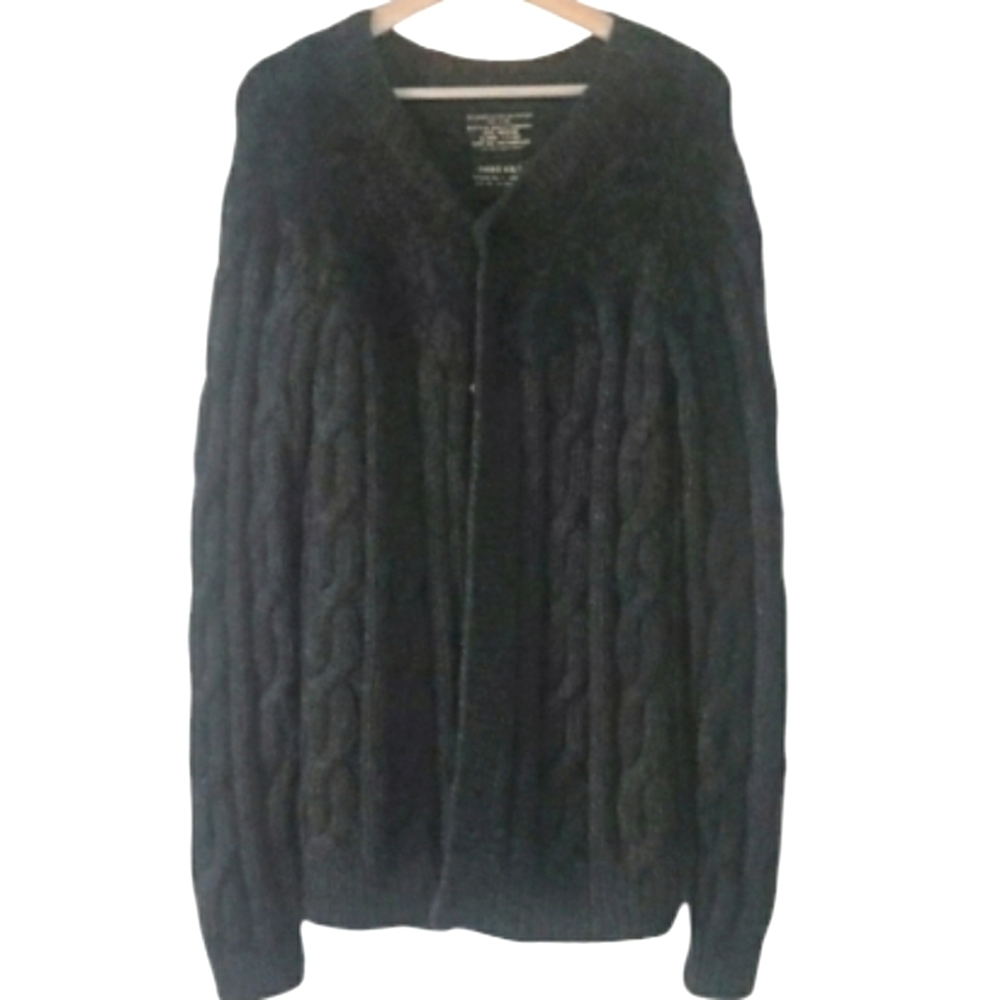 ALLSAINTS Spitalfields Hand Knit Wool Blend Sweater CharcoalGrey Black ButtonDwn